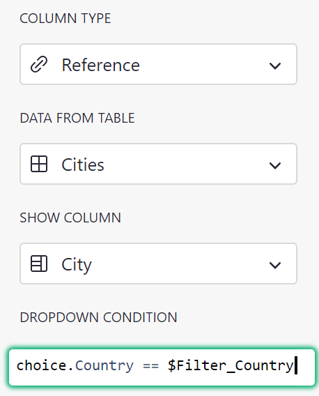 Reference dropdown filter condition