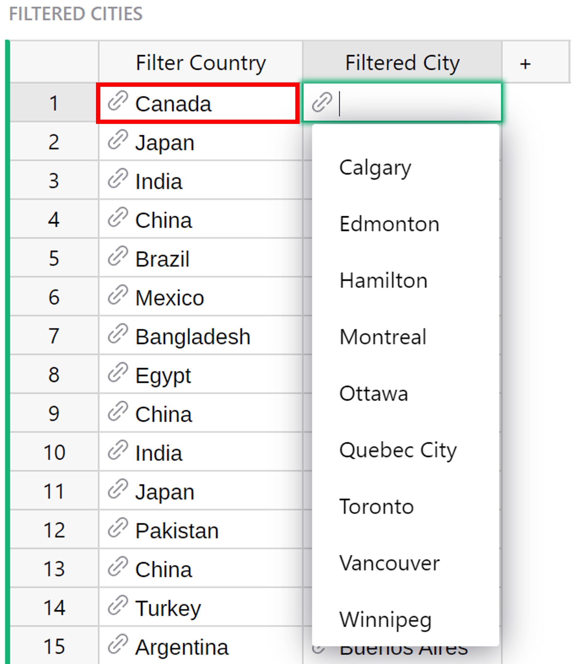 Filtered reference dropdown list