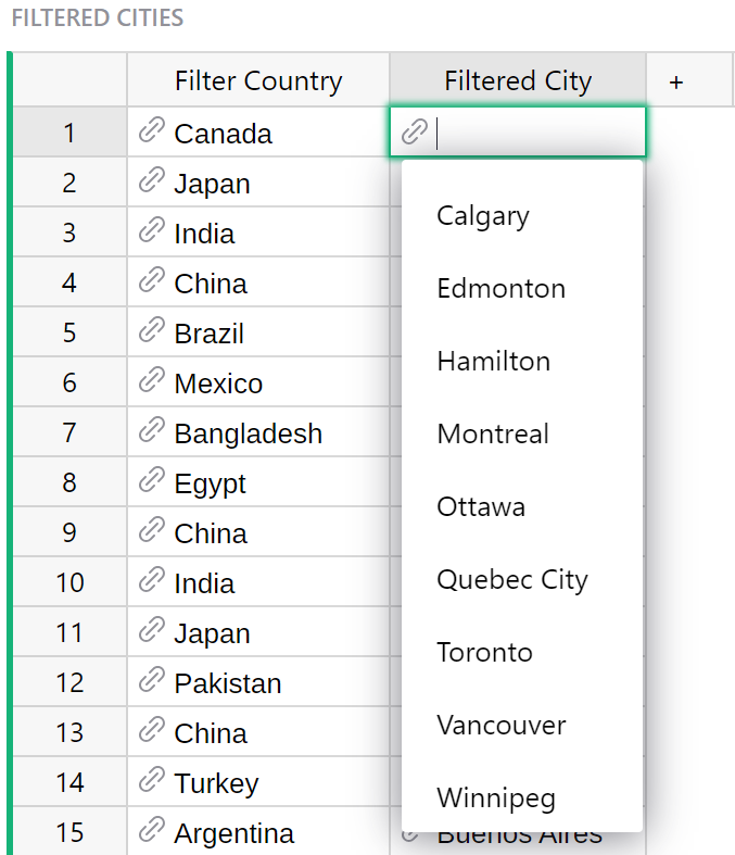 Filtered reference dropdown list